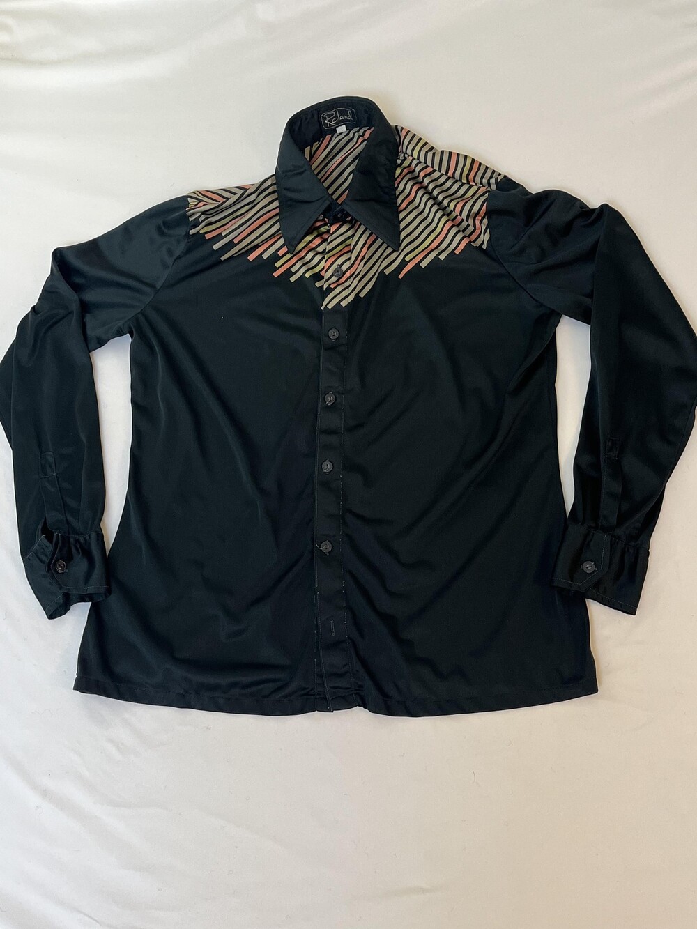 Roland Disco Shirt Dagger Collar XL Black Metallic Striped Long Sleeve Button
